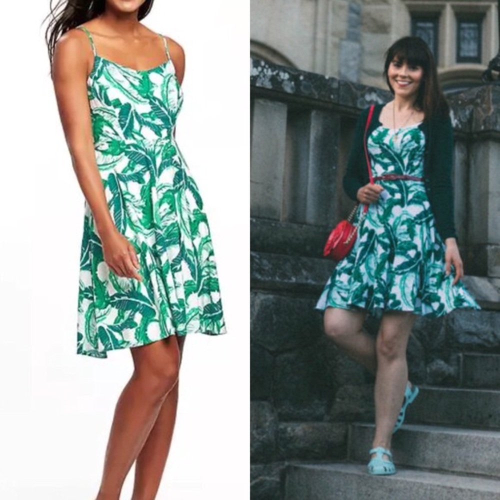 Old Navy Palm Dress Tropical Floral Fit Flare